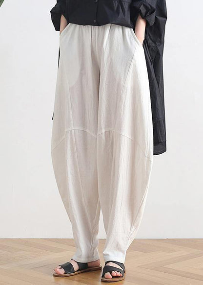 White Cotton and Linen Loose Trousers Zen Lantern Pants