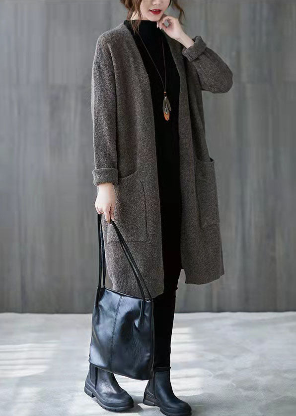 Khaki Clothing Fall V-neck Knit Outwear