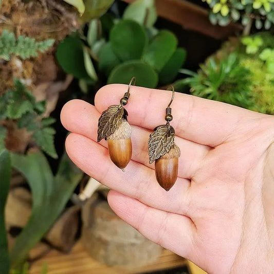 Vintage Acorn Leaf Earrings