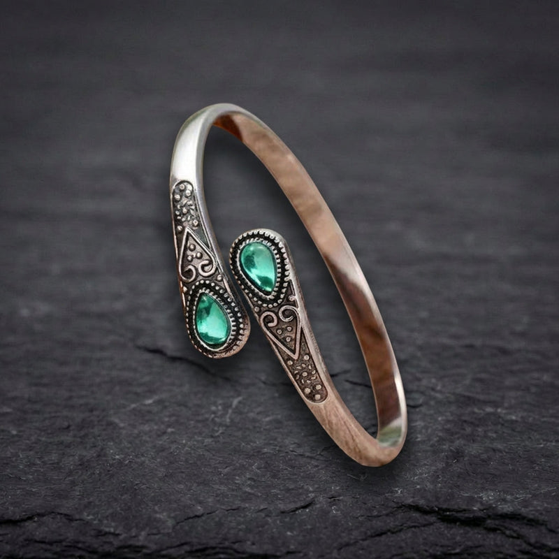 Vintage Adjustable Cuff Natural Green Stone Bracelet