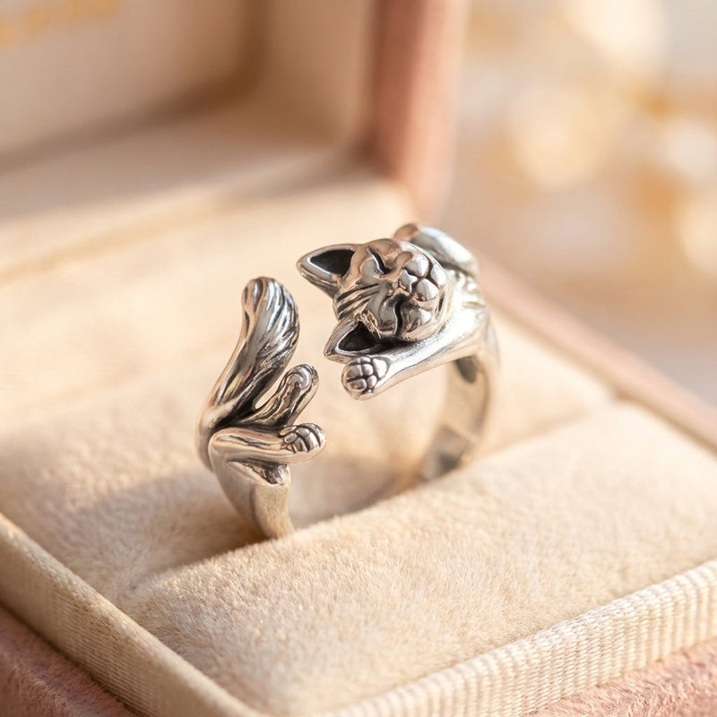 Vintage Adjustable Silver Kitty Ring