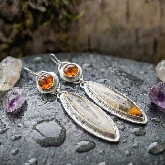 Vintage Amber Leaf Earrings