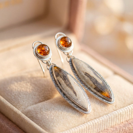 Vintage Amber Leaf Earrings