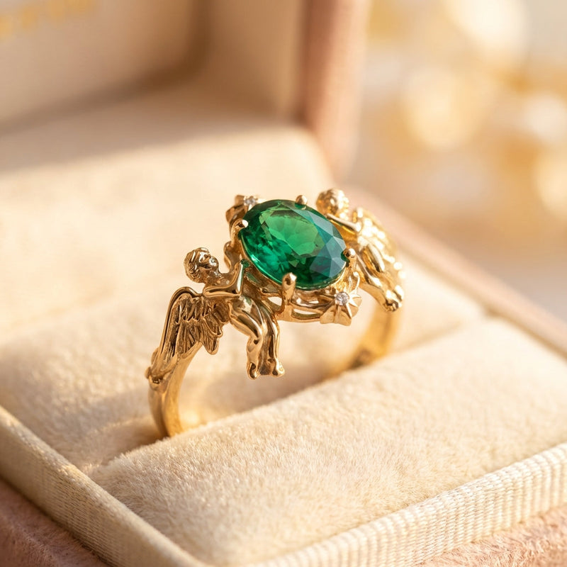 Vintage Angel Emerald Ring