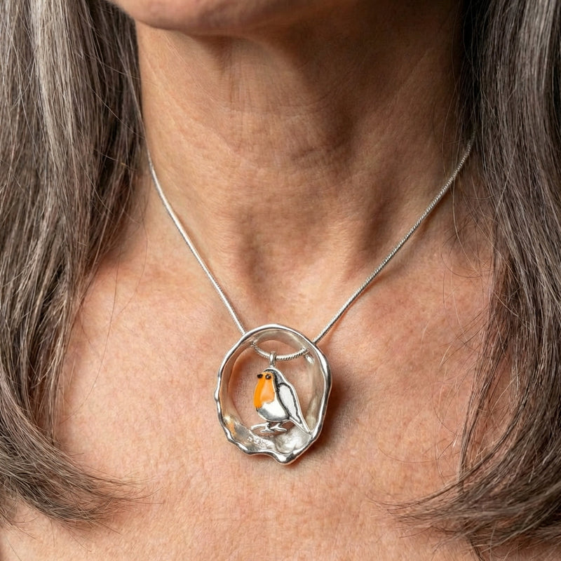 A Artisan Silver Robin Bird Charm Necklace