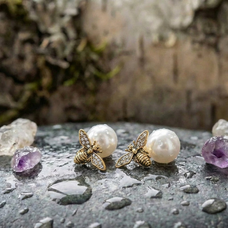 Vintage Bee Pearl Earrings