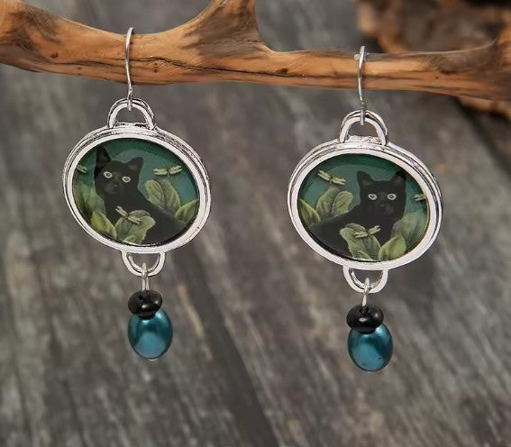 Vintage Black Cat Earrings