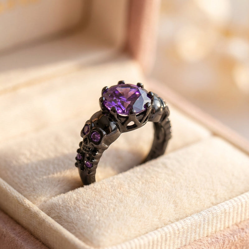 Vintage Black Round Purple Gemstone & Intricate Design Ring