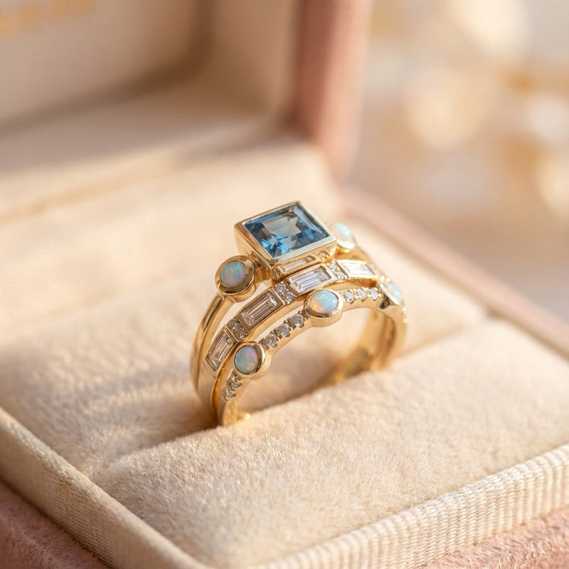 Vintage Blue Crystal Ring Set
