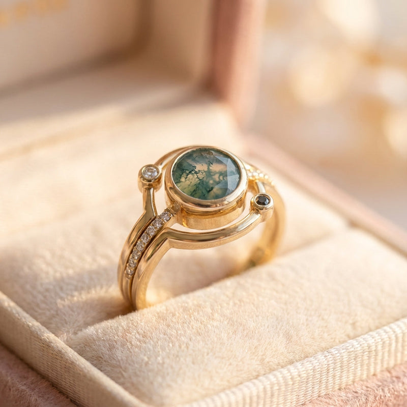 Vintage Blue Opal Golden Ring