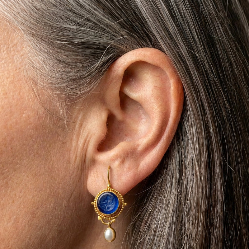 Blue Pearl Gold Earrings