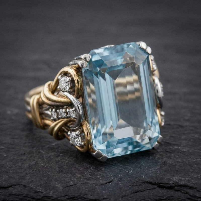 Vintage Blue Zirconia Layered Gold Ring