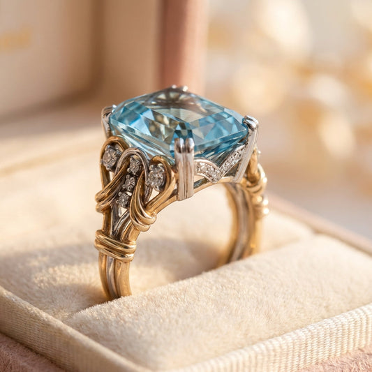 Vintage Blue Zirconia Layered Gold Ring
