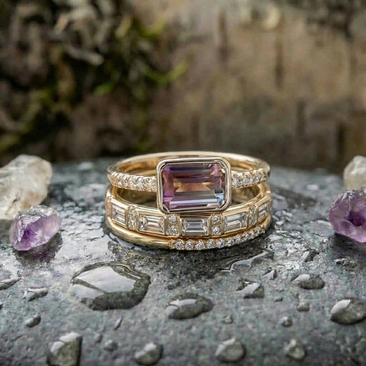 Vintage Bright Glass Ring Set
