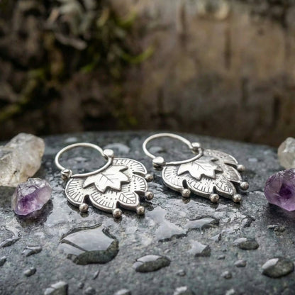 Vintage Carving Leaf Silver Earrings