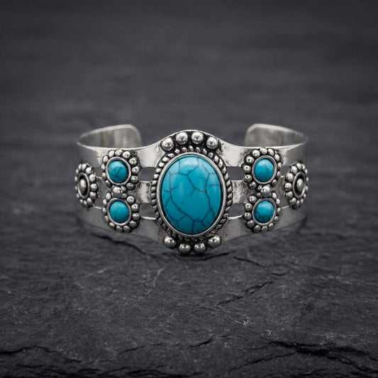 Vintage Charm Blue Stone Silver Bracelet
