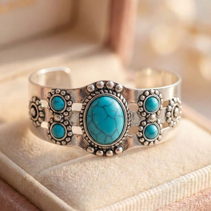 Vintage Charm Blue Stone Silver Bracelet