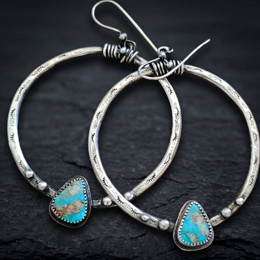 Vintage Circular Turquoise Stone Earrings