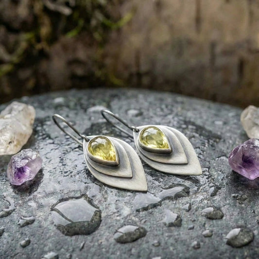 Vintage Citrine Leaf Earrings