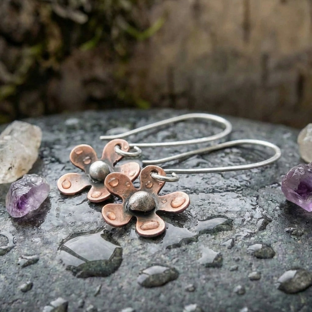 Vintage Copper Flower Earrings