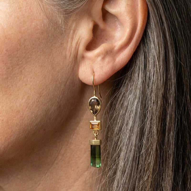 Dangling Green & Orange Earrings