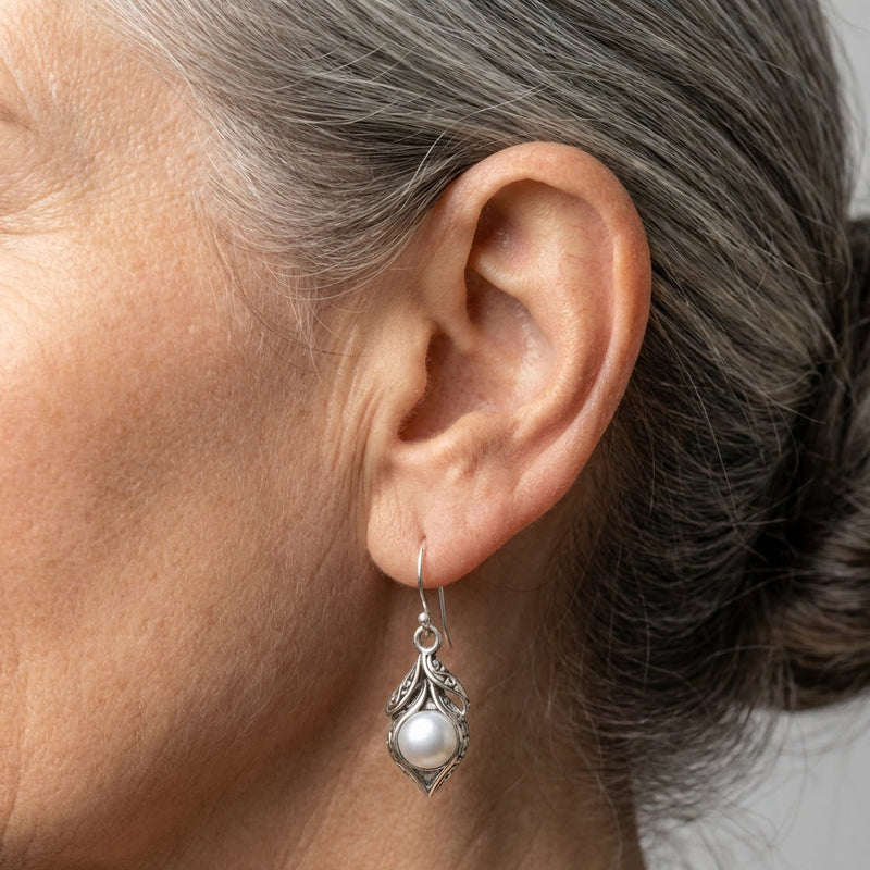Dangling Pearl Silver Earrings