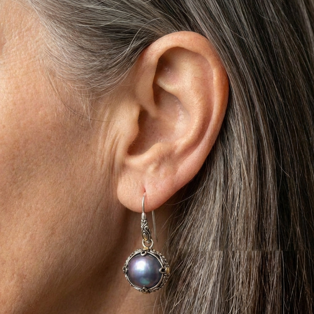 Vintage Dark Pearl Dangling Earrings