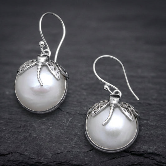 Vintage Dragonfly Pearl Earrings