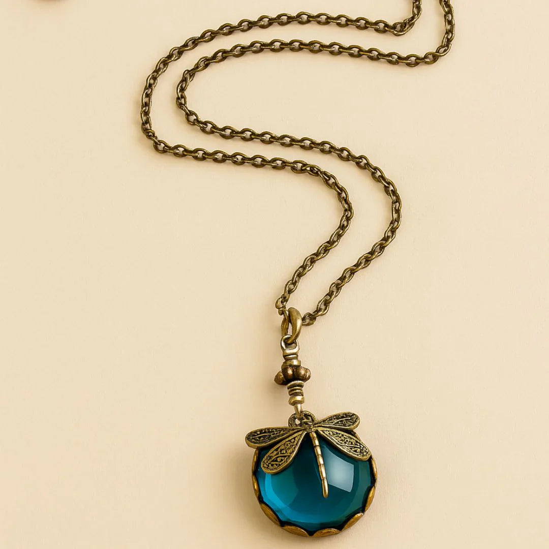 Vintage Dragonfly Teal Crystal Necklace Copy