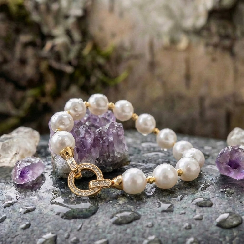 Vintage Elegant Zircon Circle Pearl Bracelet