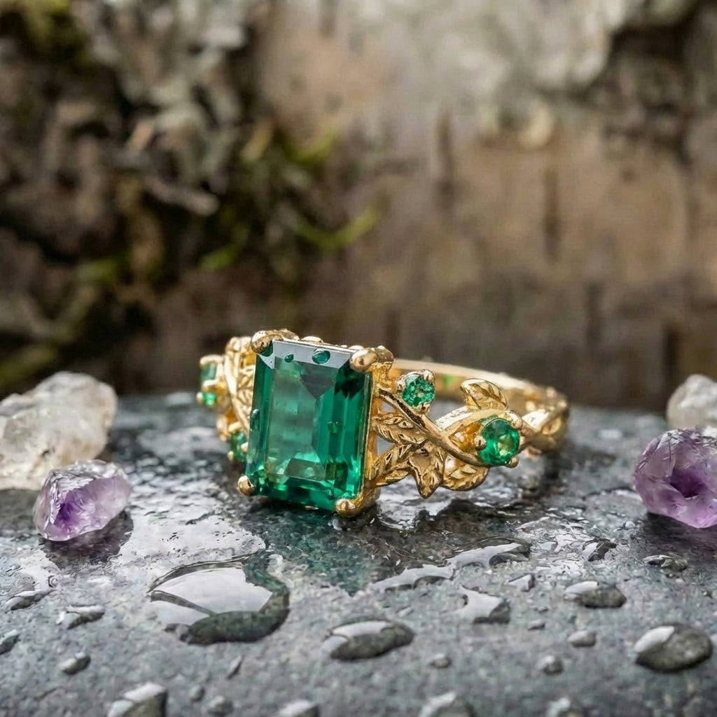 Vintage Emerald Flower Ring