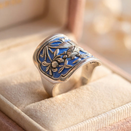 Vintage Enamel Lotus Ring