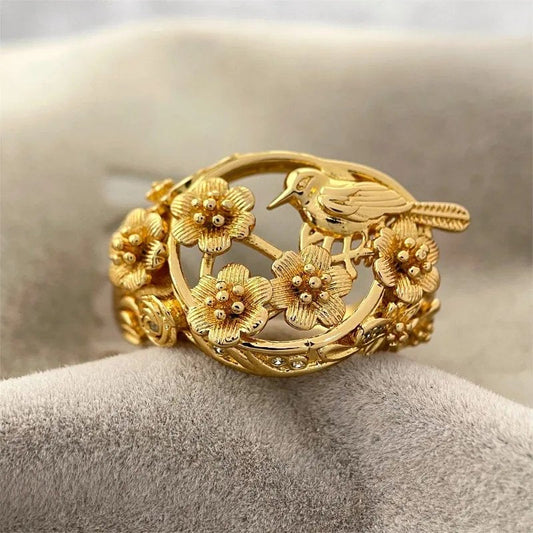 Vintage Flower Bird Ring