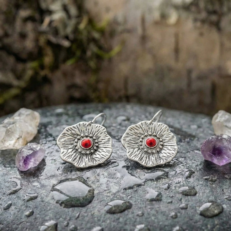 Vintage Flower Red Earrings