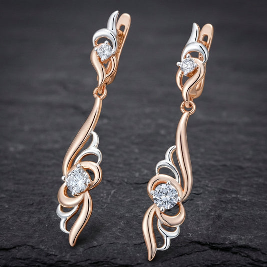 Vintage Flower Shape Drop Rose Gold Earrings
