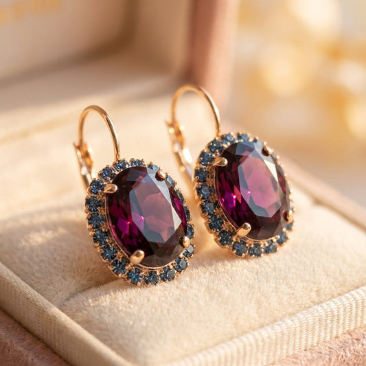 Vintage Garnet Blue Zirconia Earrings