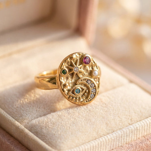 Vintage Gold Colorful Inlaid Stone Ring