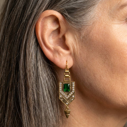 Vintage Gold & Green Geometric Earrings