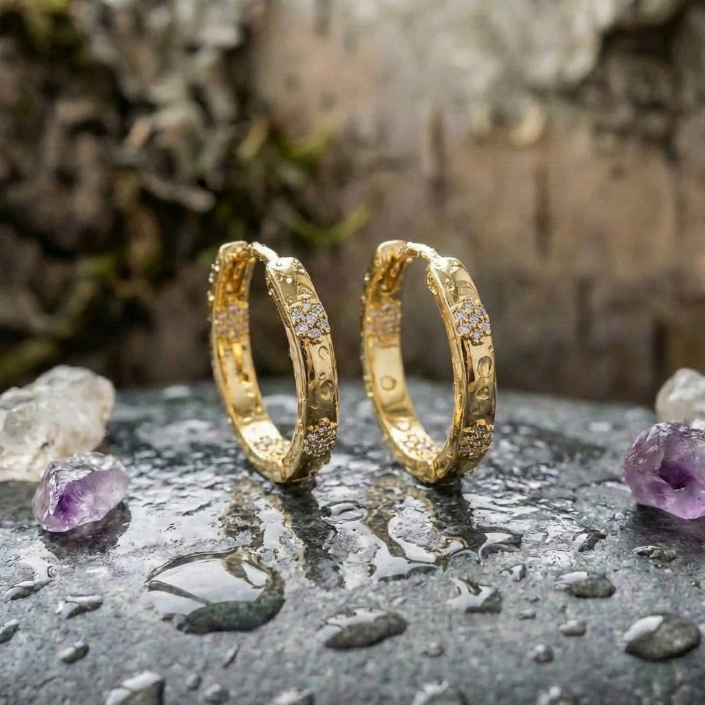 Vintage Golden Flower Hoop Earrings