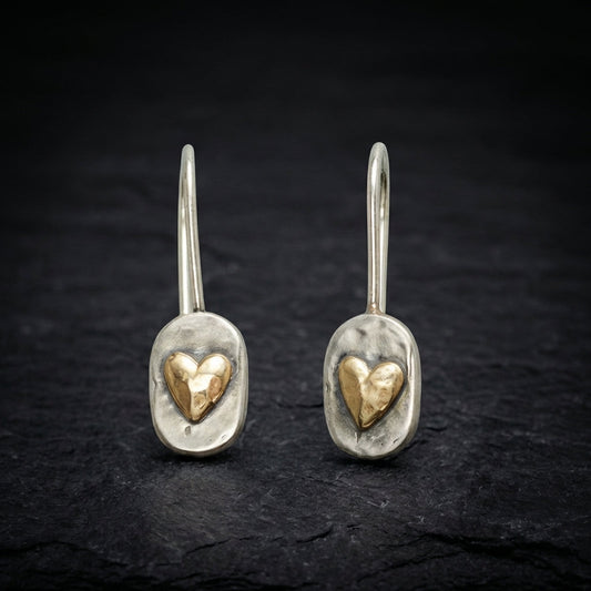 Vintage Golden Heart Silver Earrings