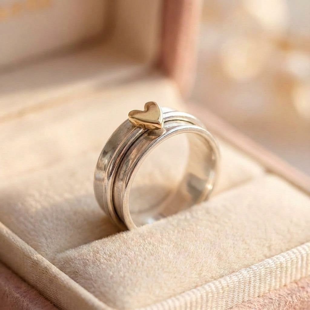 Vintage Golden Heart Silver Ring