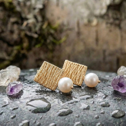 Vintage Golden Threads With Pearls Earrings