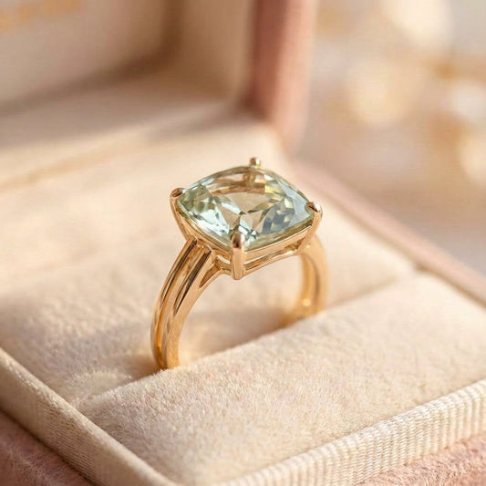 Vintage Green Cubic Glass Gold Ring