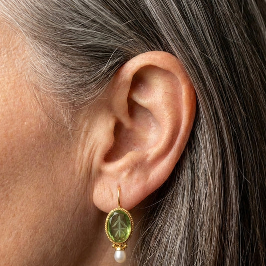 Green Intaglio Earrings