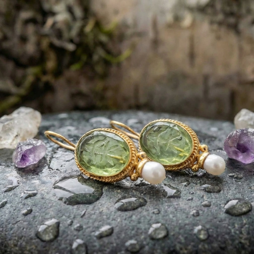 Vintage Green Intaglio Earrings