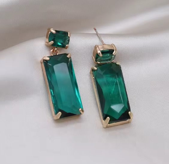 Vintage Green Rectangle Crystal