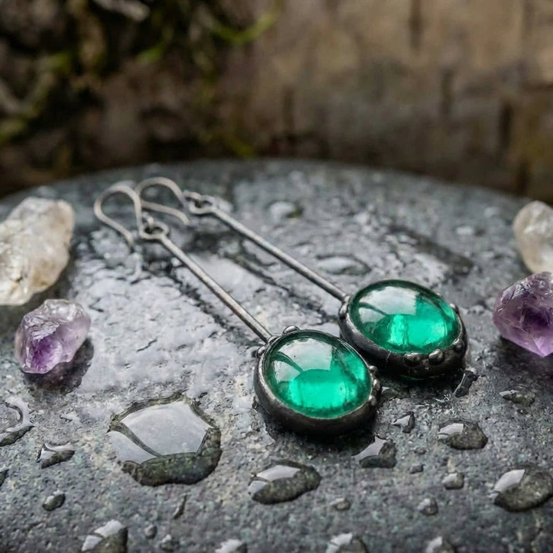 Vintage Green Stone Earrings