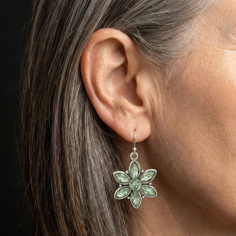 Green Stone Flower Earrings