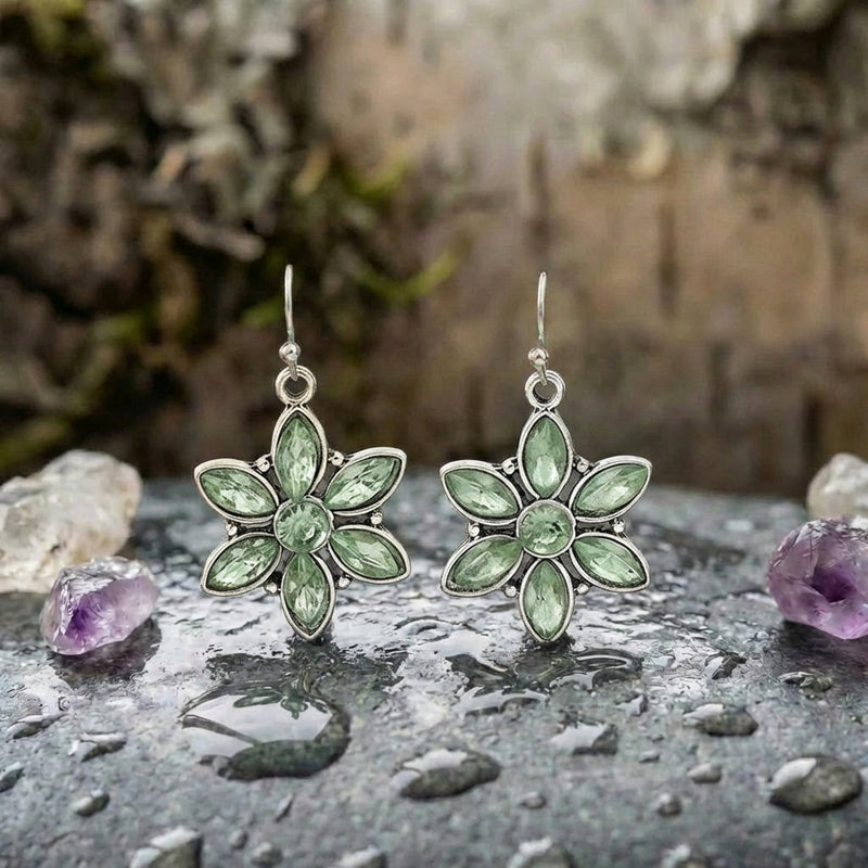 Vintage Green Stone Flower Earrings
