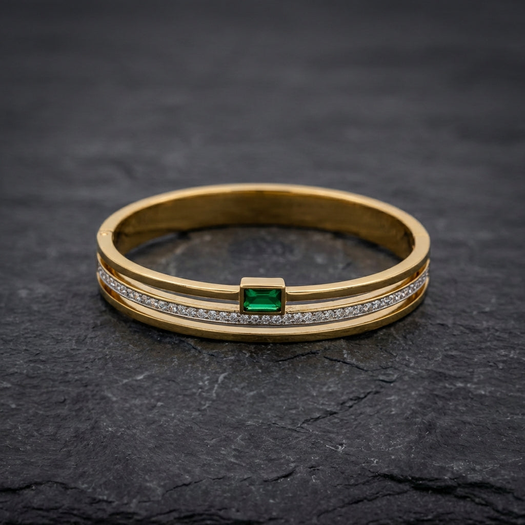 Vintage Green White Rhinestone Cuff Bracelet